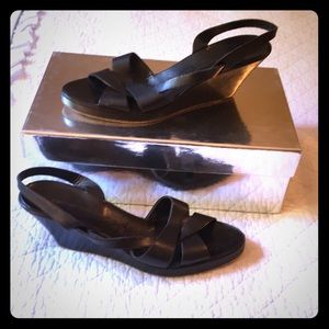 Sigerson Morrison Black Leather Wedge Sandals